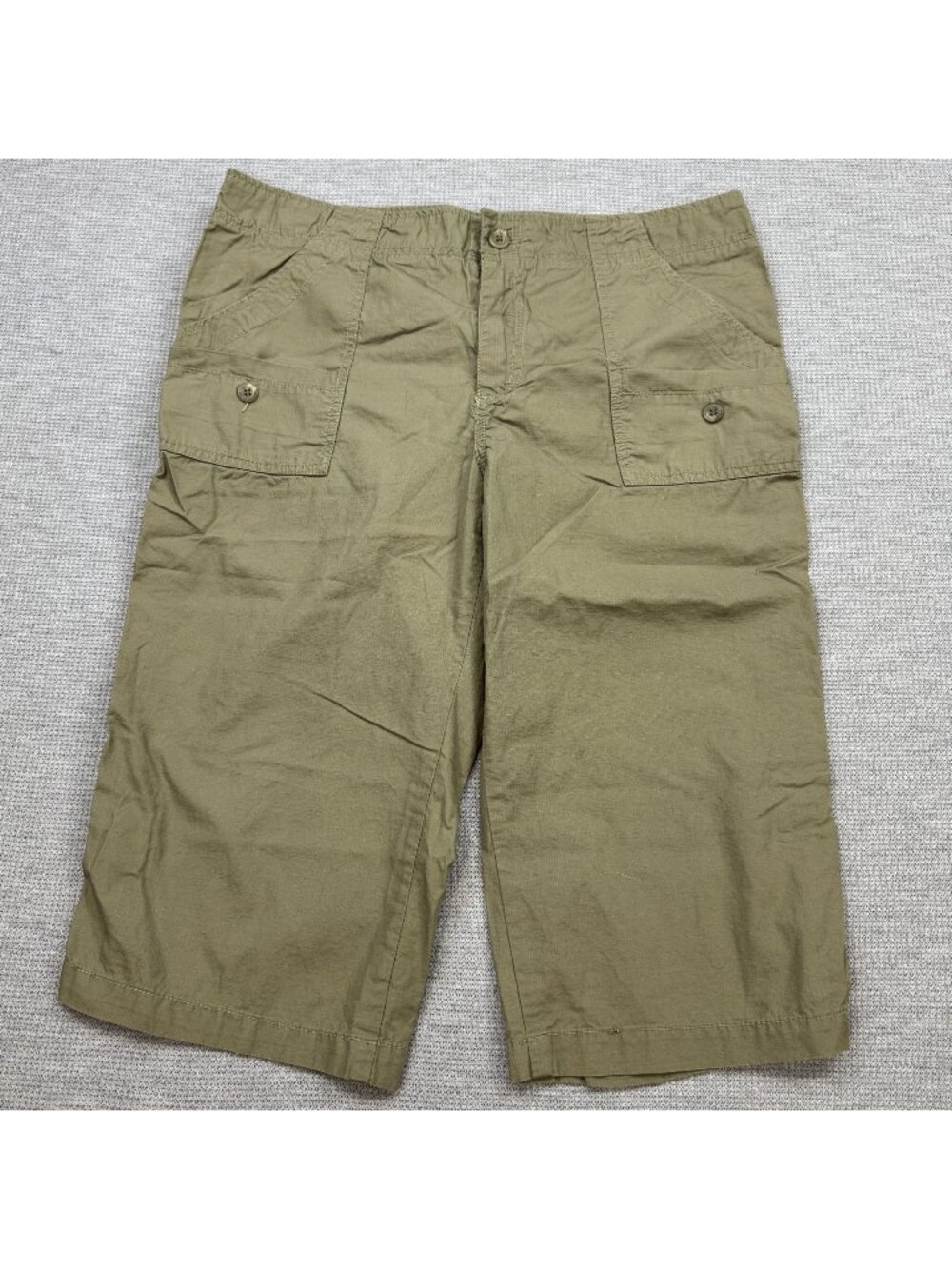 Caribbean Joe Cargo Capris Womens Size 12 Khaki Pockets Tab Cuffs 100% Cotton - Picture 1 of 13